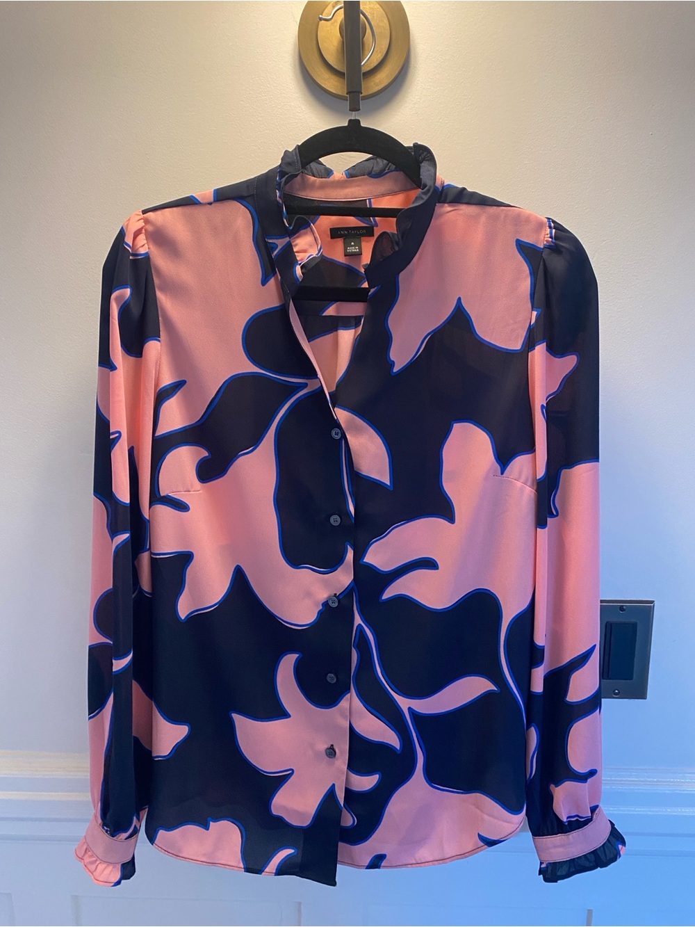 Ann Taylor Pink & Navy Floral Blouse